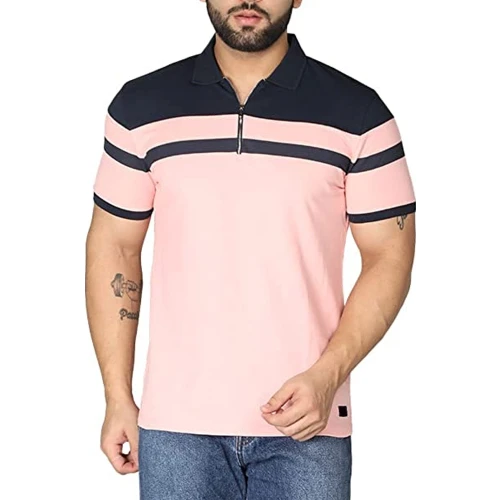 Polo Deportivo Rosa y Azul Marino Rayado