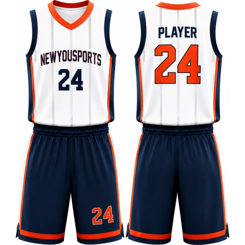 Uniforme de Baloncesto Blanco y Azul Marino