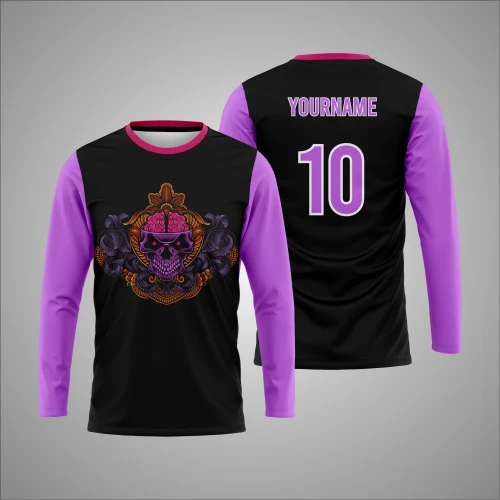 Camiseta Deportiva Negra Morada Con Calavera Personalizada New You Sports