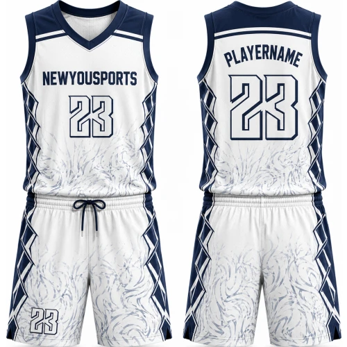 Uniforme de Baloncesto Blanco y Azul Marino Mármol