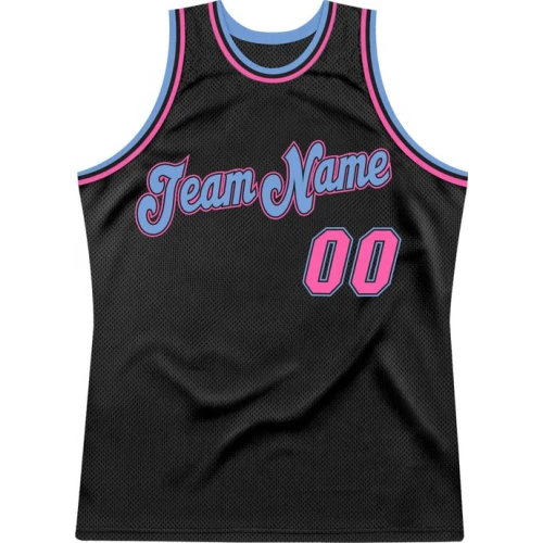Camiseta Negra de Baloncesto con Detalles Rosa y Azul