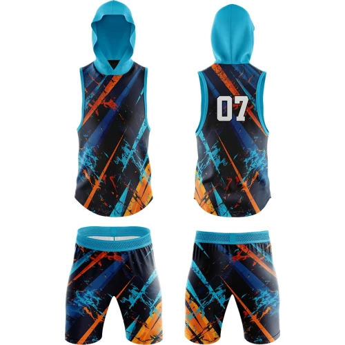 Conjunto Deportivo Negro Azul con Capucha sin Mangas