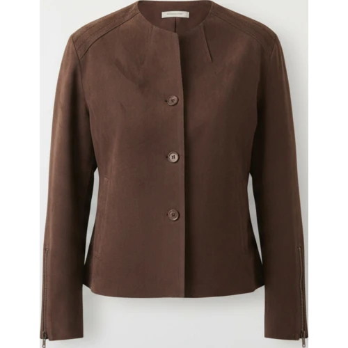 Tonya Brown Faux Suede Jacket Relaxed Boxy Button Front Style - Sialwear International