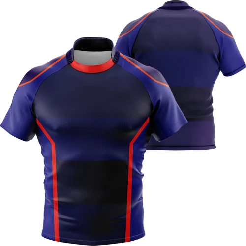 Camiseta de Rugby Negra y Púrpura Performance