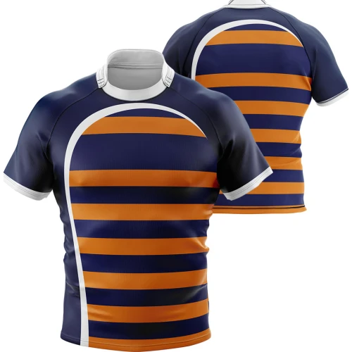 Camiseta de Rugby Azul con Paneles Laterales Amarillos