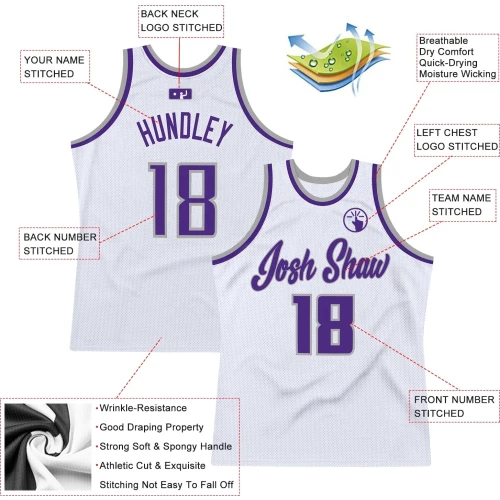 Camiseta Blanca y Morada de Baloncesto
