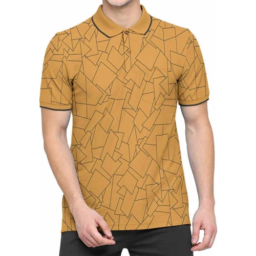 Polo Deportivo Mostaza con Diseño Geométrico