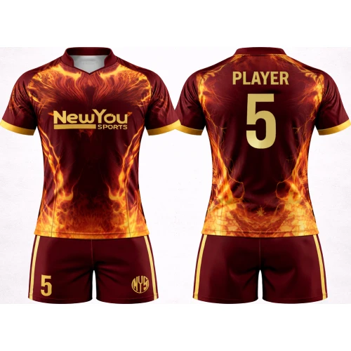 Uniforme De Rugby Granate Dorado Con Fuego New You Sports