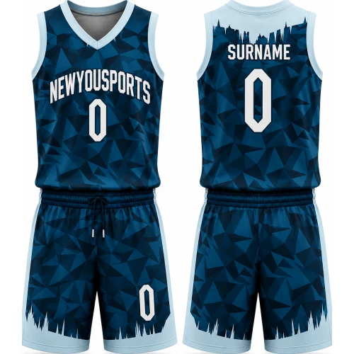 Uniforme de Baloncesto Azul con Patrón Poligonal