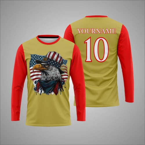 Camiseta Deportiva Dorada Roja Con Águila Americana Personalizada New You Sports