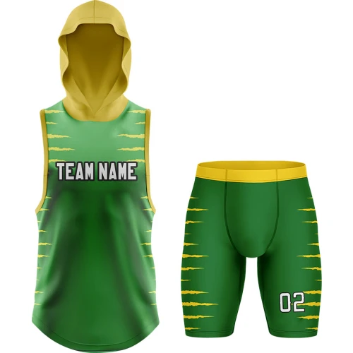 Conjunto Deportivo Verde Amarillo con Capucha sin Mangas