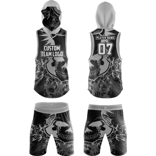Conjunto Deportivo Negro Plateado con Capucha sin Mangas