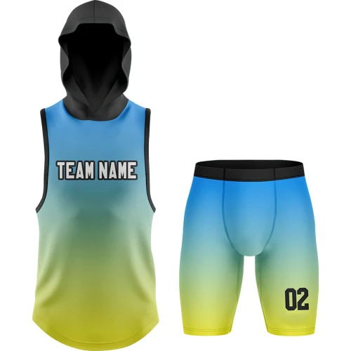 Conjunto Deportivo Azul Verde con Capucha sin Mangas