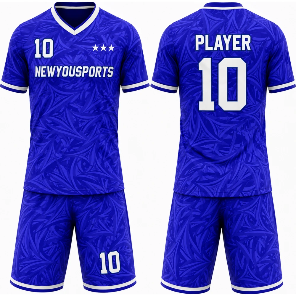 Ensemble de Basketball Bleu Royal à Motif Abstrait de Feuilles