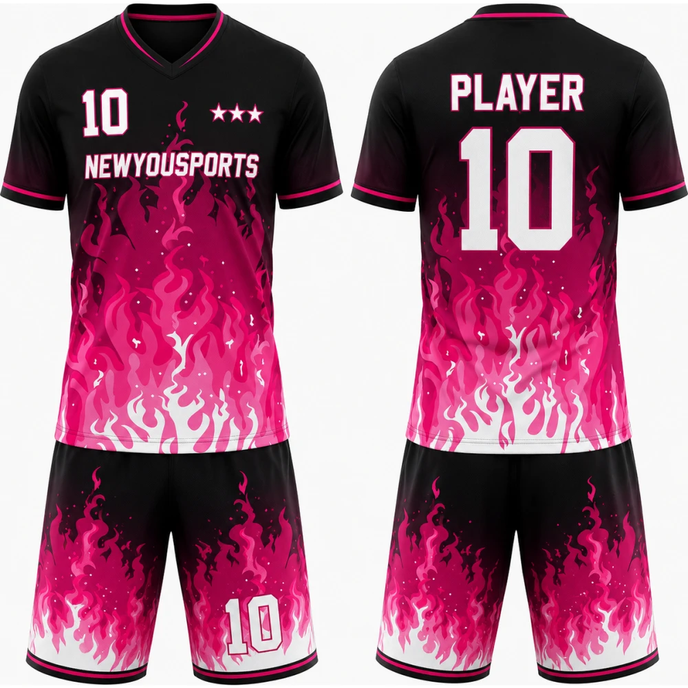 Conjunto de Baloncesto Negro y Magenta con Patrón de Llamas