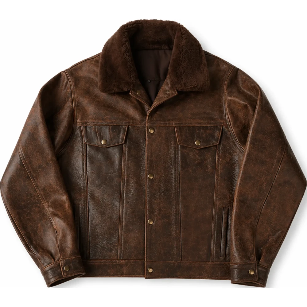 Men’s Brown Distressed Buffalo Leather Jacket – Rugged Four Pocket Style - Sialwear International