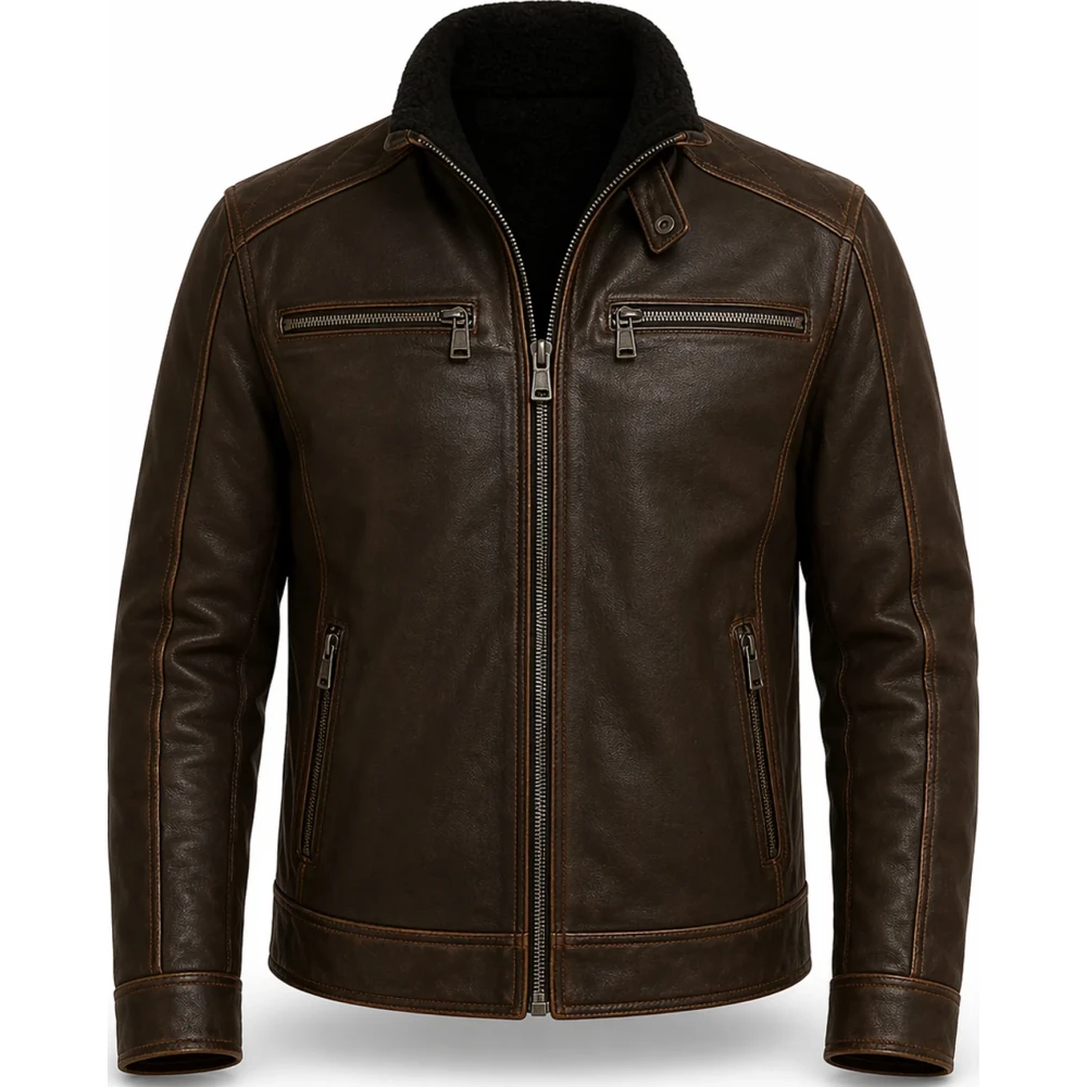 Men’s Vintage Distressed Brown Leather Trucker Jacket – Rugged Style - Sialwear International