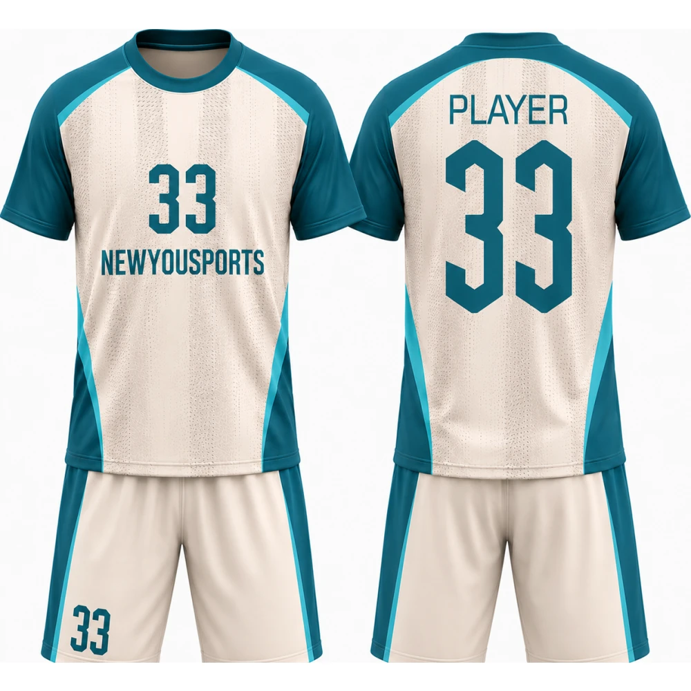 Fußballtrikot- und Shortset mit Aqua-Raglanärmeln