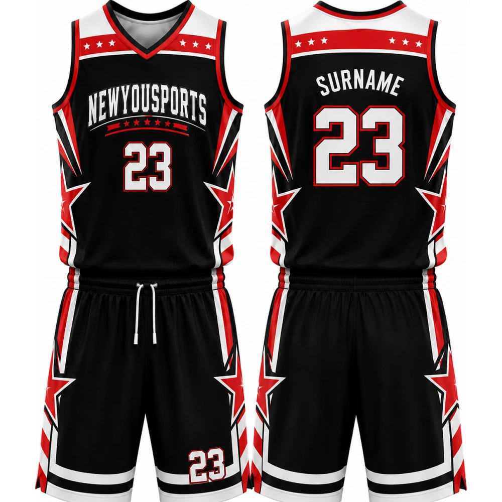 Maillot de Basketball Noir à Motif Étoiles