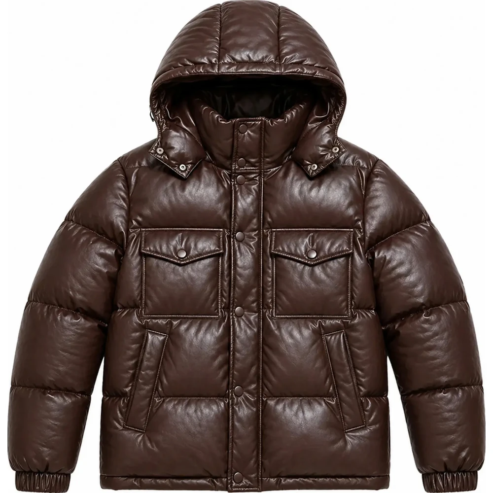 Men’s Sheep Leather Puffer Jacket – Detachable Hood & Winter Outerwear - Sialwear International