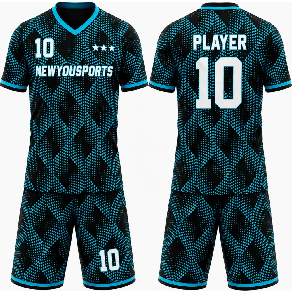 Black and Cyan Dot Pattern Basketball Uniform Set