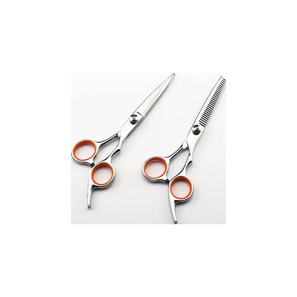 Silver Hair Cutting Scissors with Orange Handle