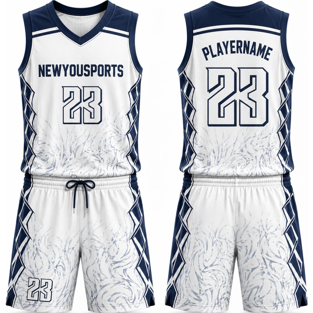 Weiß-Navy Basketballtrikot mit Marmormuster