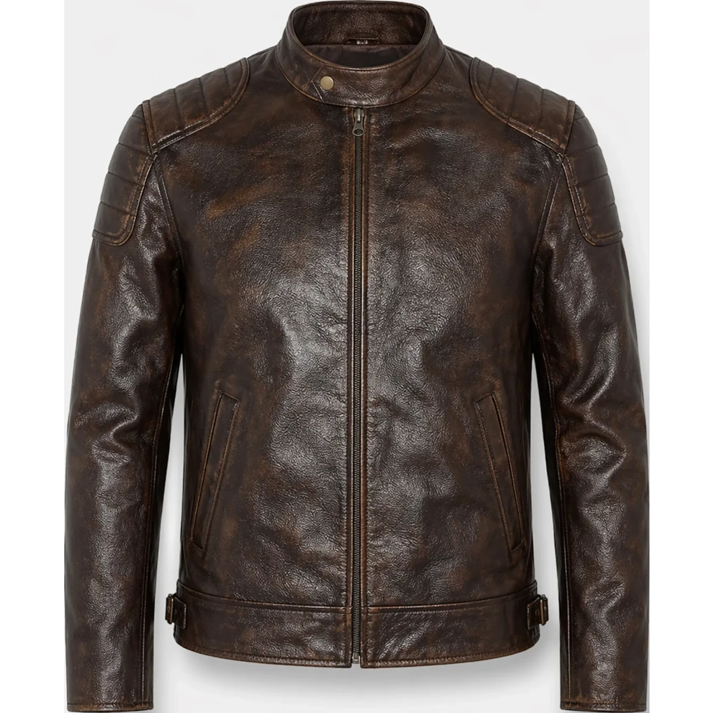 Men’s Distressed Black Real Leather Biker Jacket – Vintage Motorcycle Style - Sialwear International