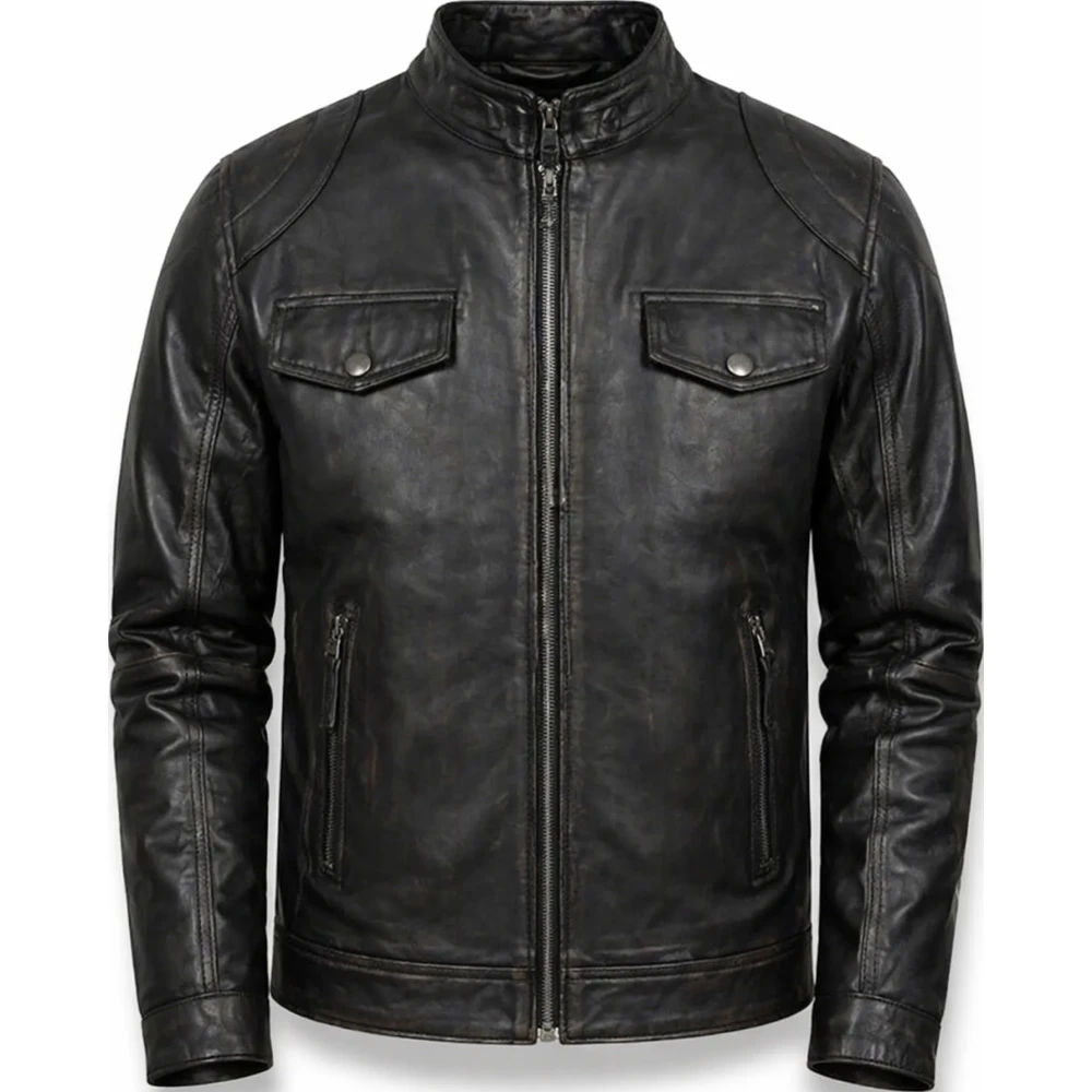 Men’s Vintage Distressed Cowhide Leather Jacket – Soft Real Leather - Sialwear International