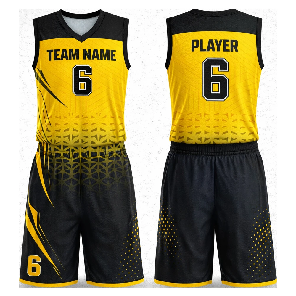 Yellow Black Geometric Basketball Uniform