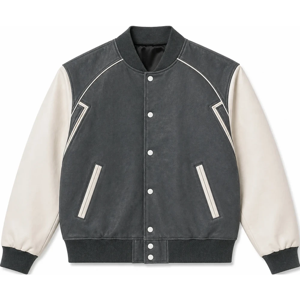 Black & White Embroidered Cotton Varsity Puffer Jacket – Down Filled - Sialwear International