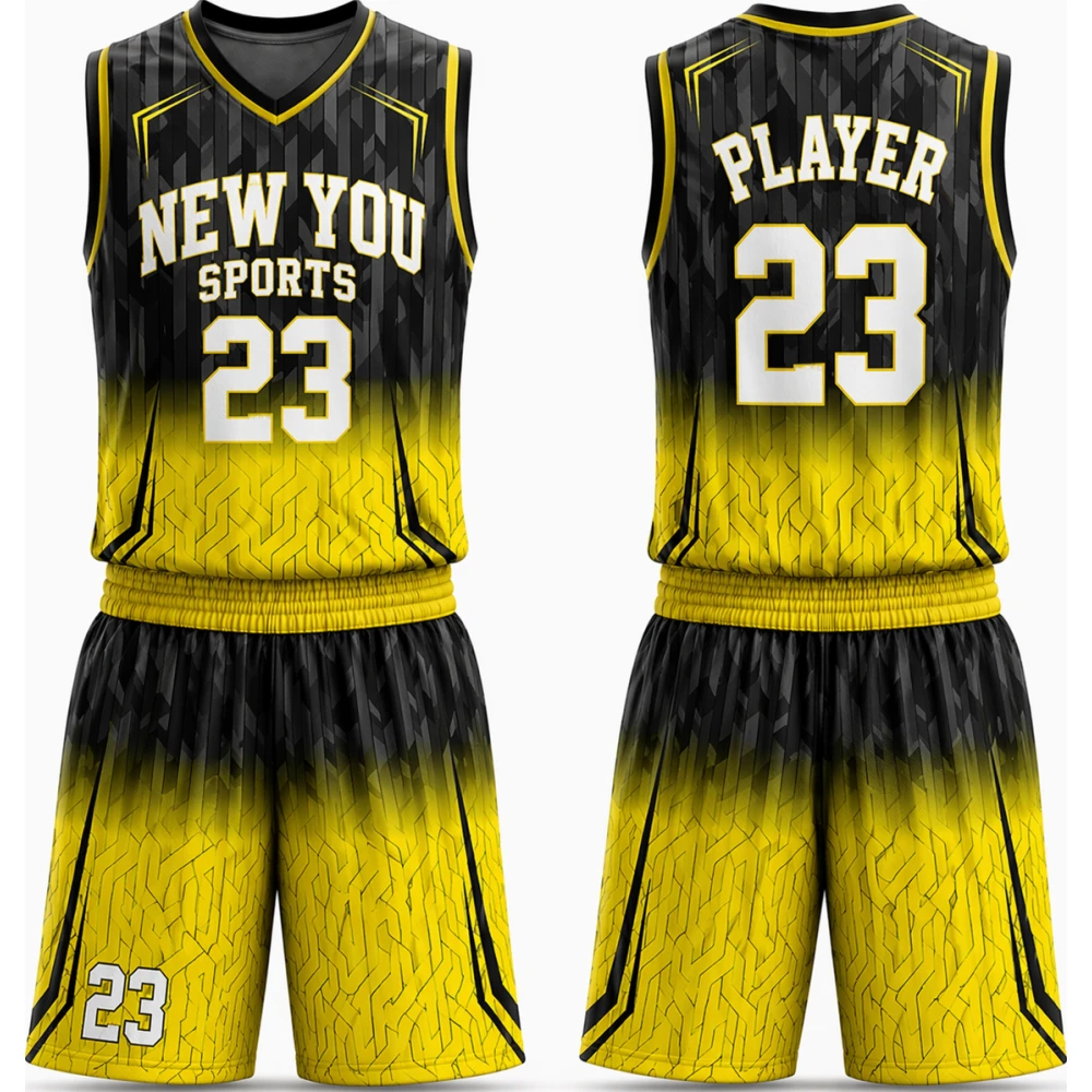 Black Yellow Gradient Tech Basketball Uniform Set