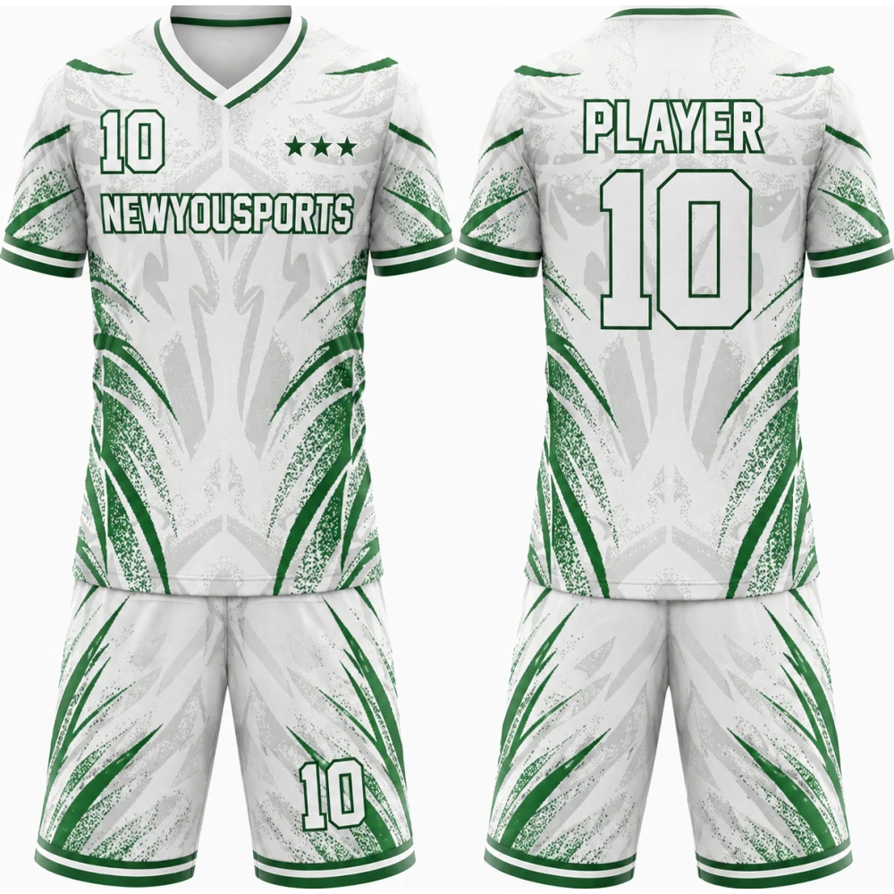 White and Green Abstract Performance Basketball Uniform Set