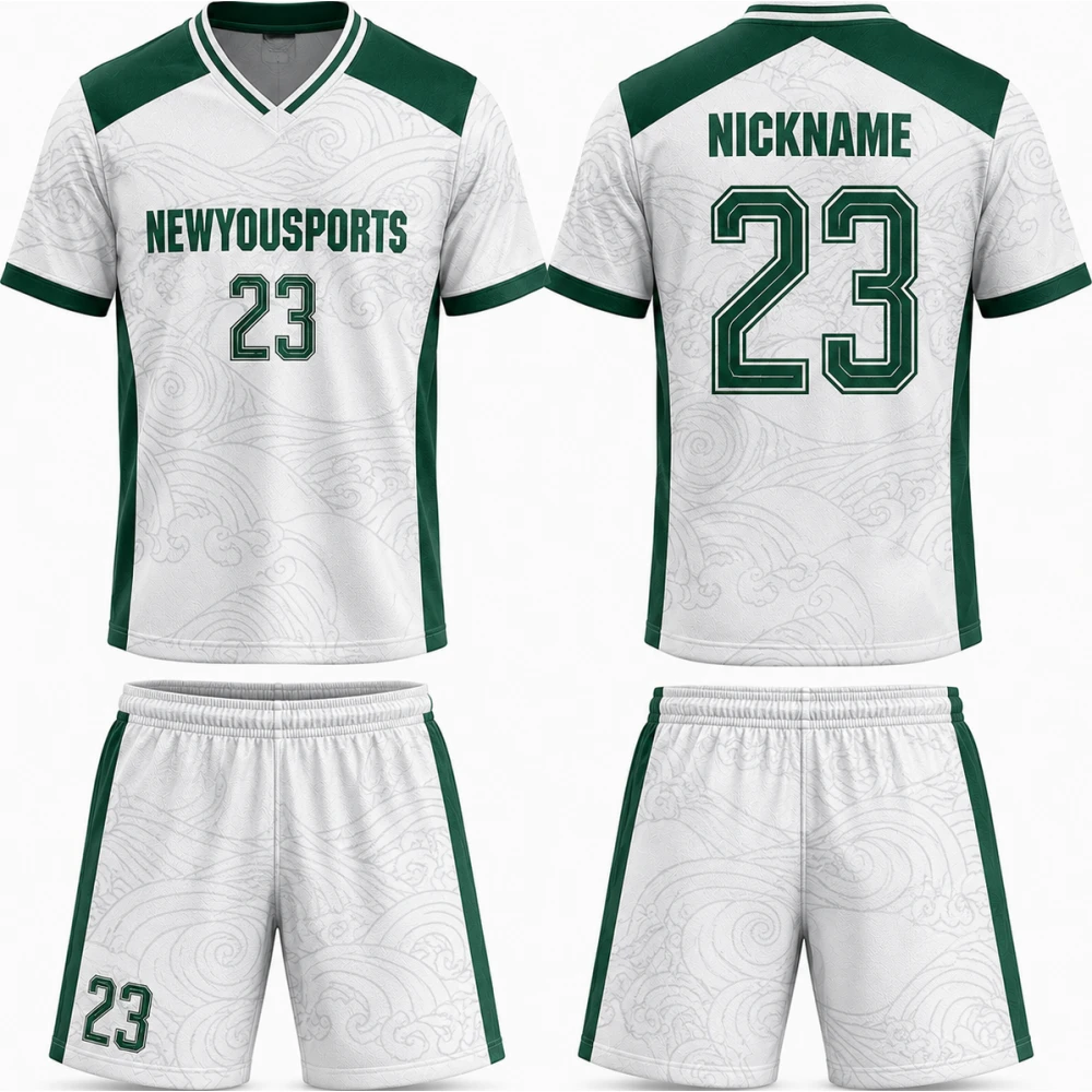 Weißes Performance Trikot- und Short-Set in Waldgrün