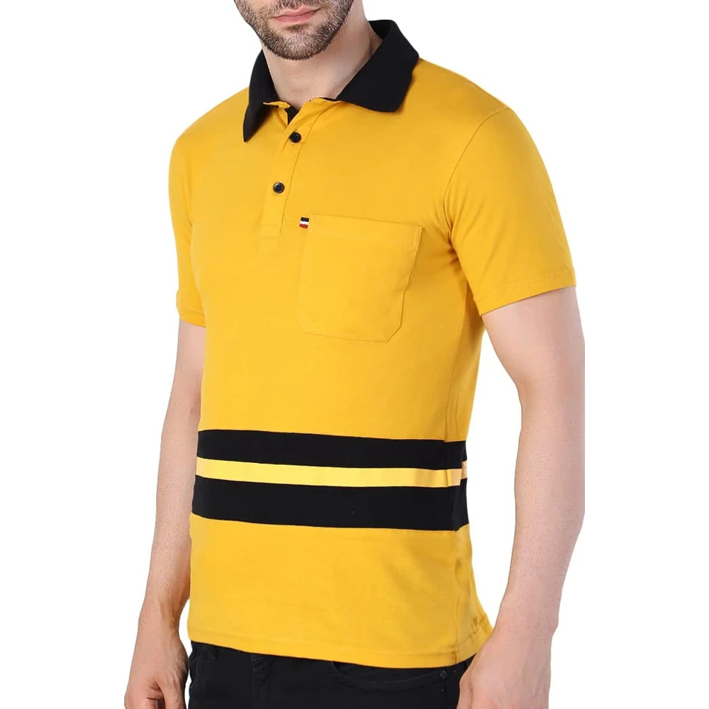 Men's Yellow Black Contrast Performance Polo