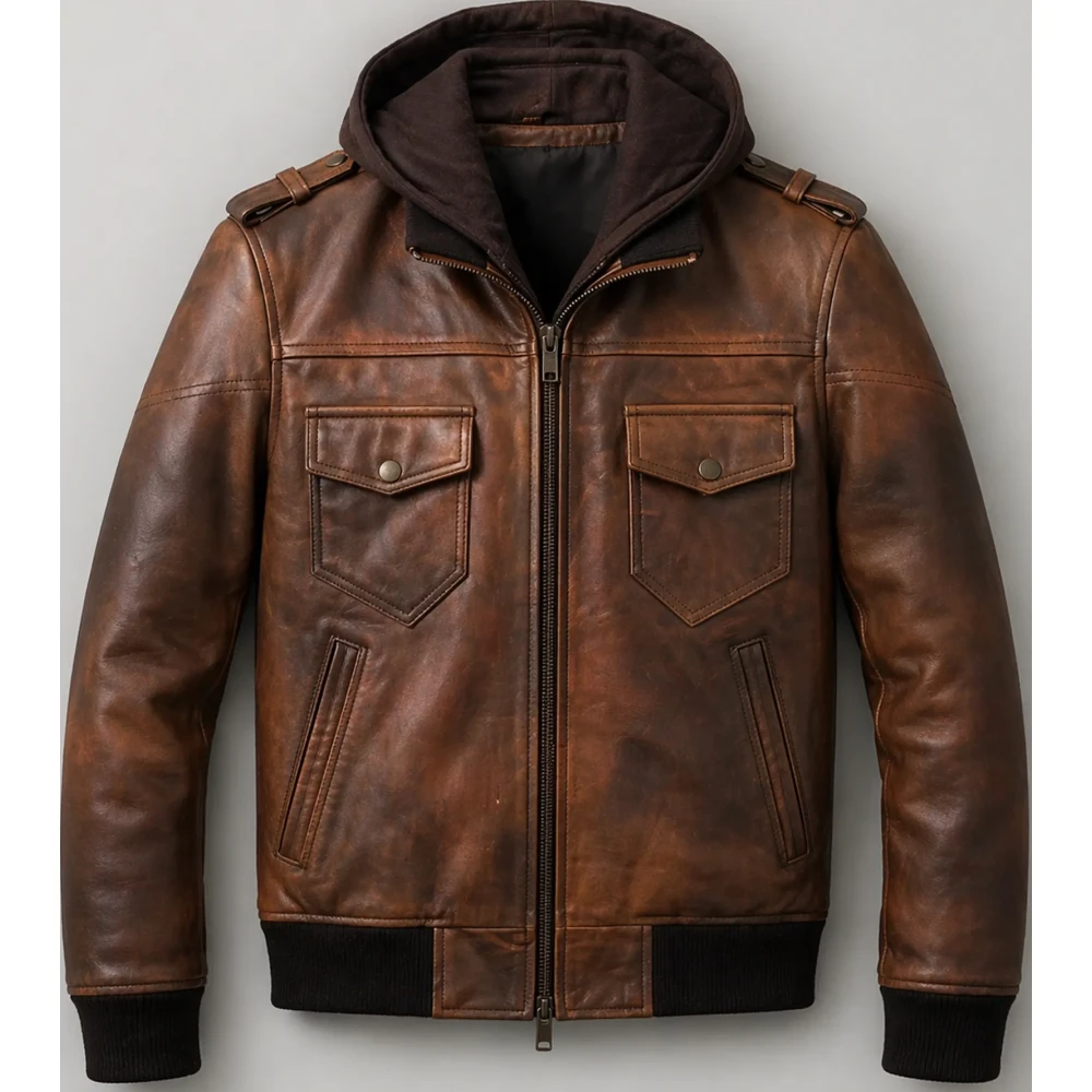 Men’s Vintage Brown Lambskin Leather Jacket – Distressed Biker Style - Sialwear International