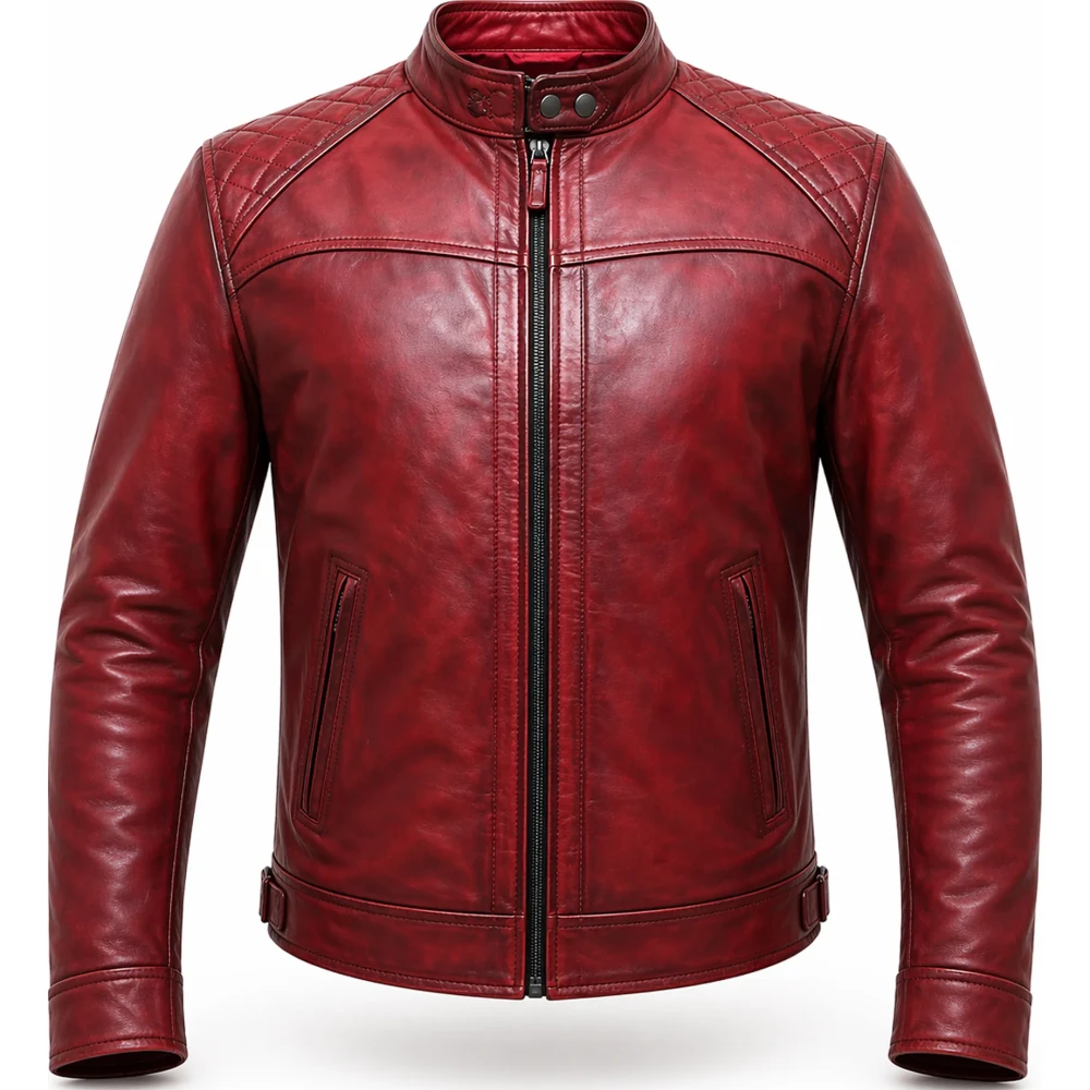 Men’s Red Vintage Lamb Nappa Leather Biker Jacket – Slim Quilted - Sialwear International