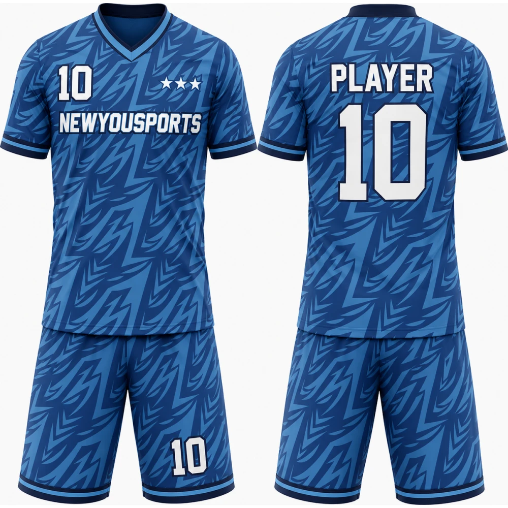 Ensemble de Basketball Bleu à Motif Abstrait Inspiré de l’Éclair