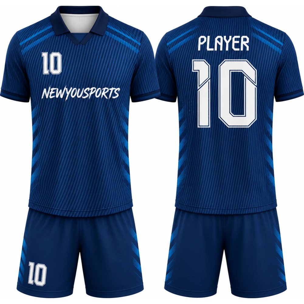 Ensemble Maillot et Short de Football Performance Bleu Marine Rayé