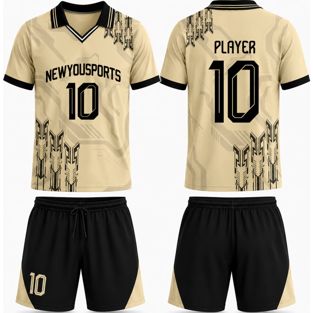 Sandfarbenes Performance Polo-Trikot- und Short-Set