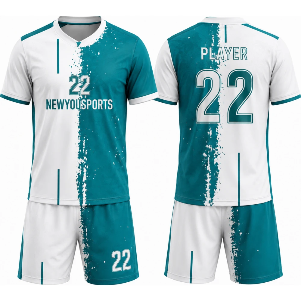 Fußballtrikot- und Shortset mit türkisfarbenem Split-Paint-Design