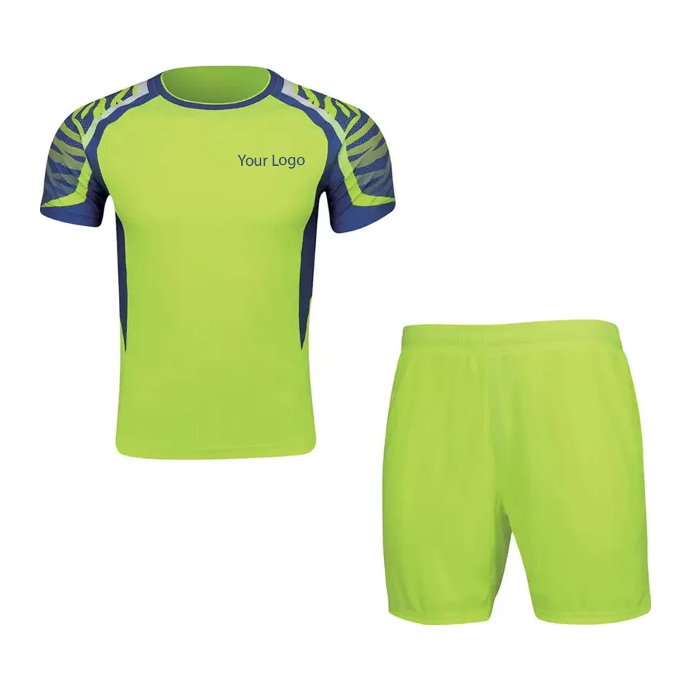 Neon Green Performance Football Kit with Contrast Shoulder Pattern