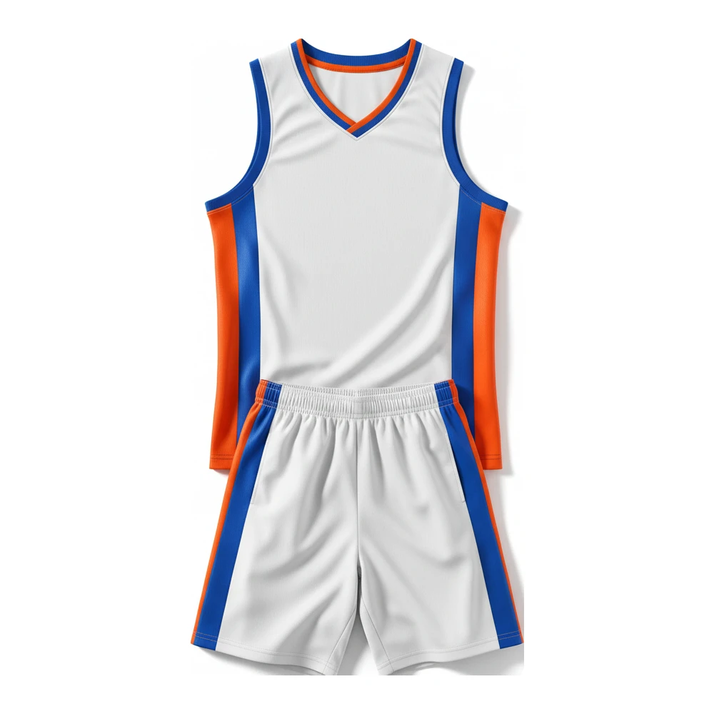 Uniforme de Baloncesto Blanco Azul Naranja Premium
