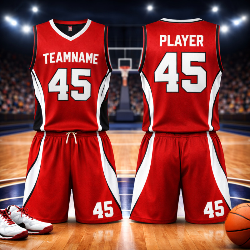 Basketball Trikot Set Rot Weiß Mit Shorts
