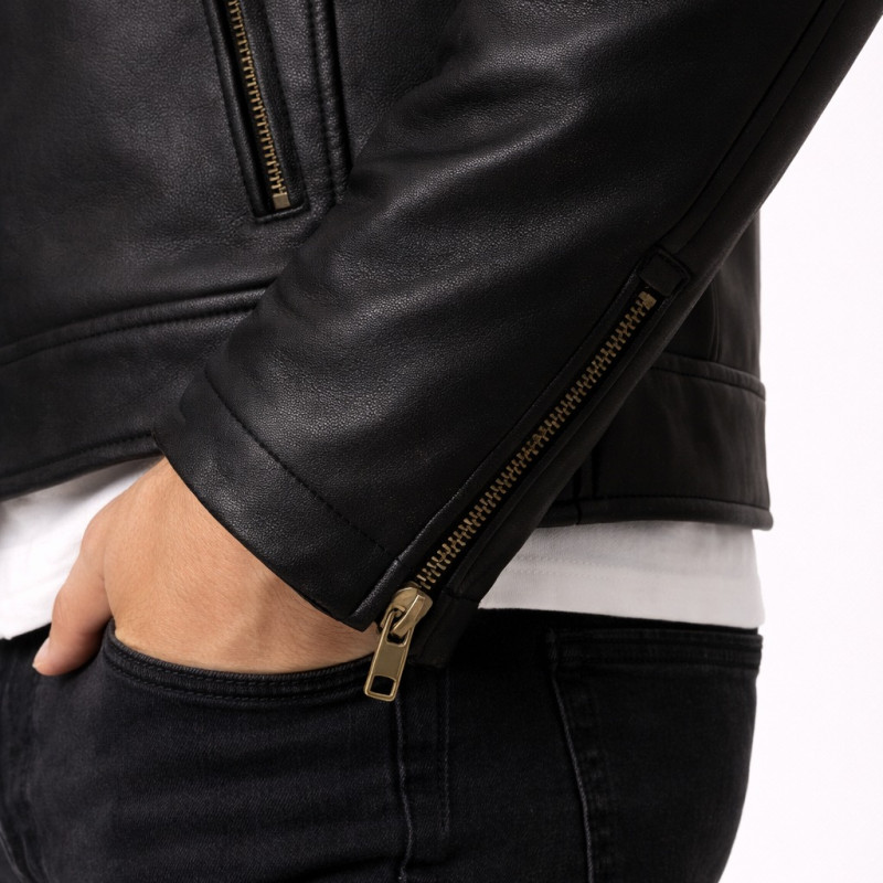 Premium Men Black Red And White Cafe Racer Leather Jacket Zentro Leather Design