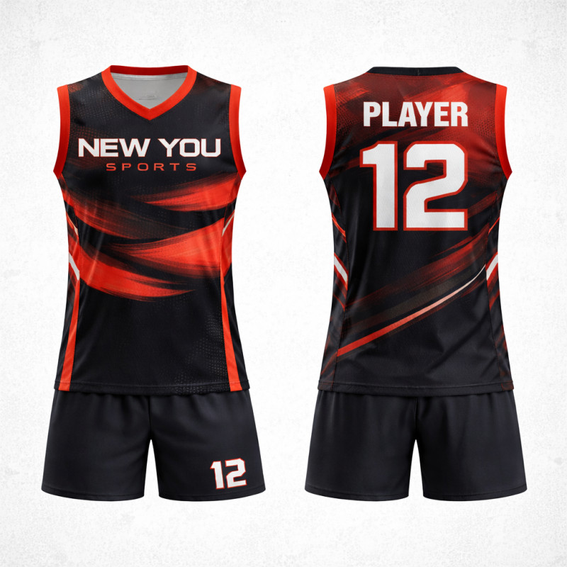 Volleyball Trikot Set Schwarz Rot Flammen Design New You Sports