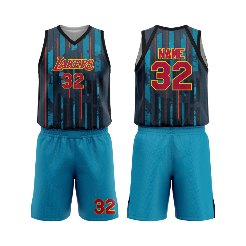 Basketball-Trikot "Lakers New Vision" in Schwarz und Türkisblau mit Vertikalen Streifen und Modernem Look