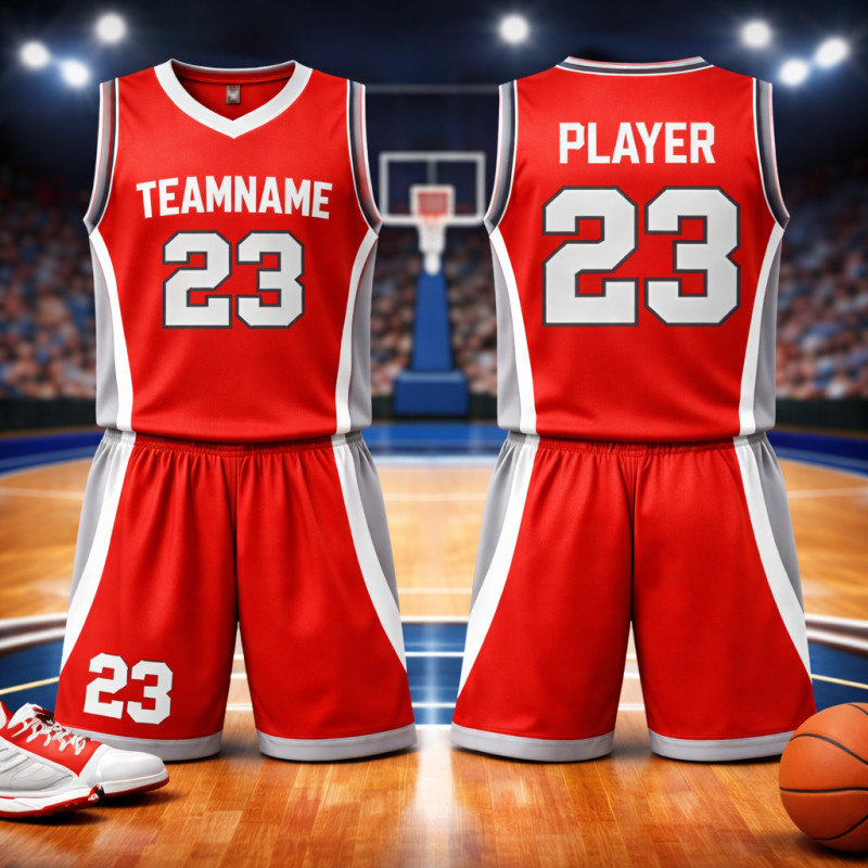 Basketball Trikot Set Rot Hellgrau Mit Shorts