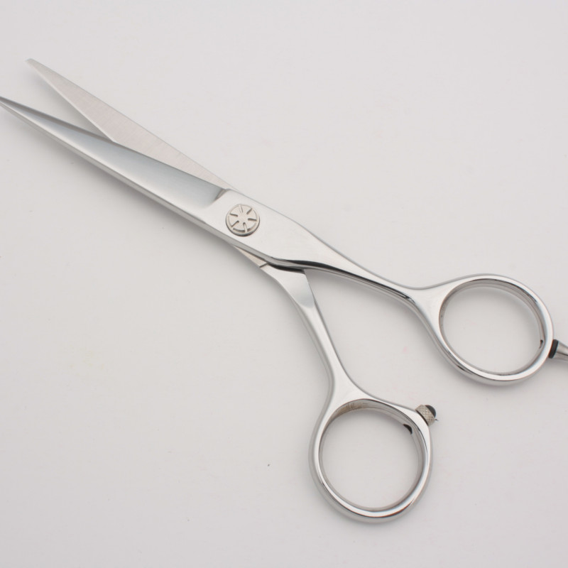Professional Offset Precision Barber Cutting Shears with Extended Removable Finger Rest and Slim Convex Blade Geometry Manufactured from J2-420 Stainless Steel for Clean, Stable and Controlled Daily Professional Use