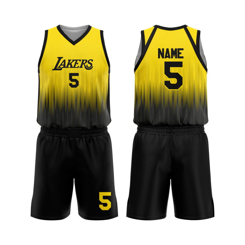 Uniforme de Basketball "Lakers Elite" en Jaune et Noir avec Dégradé Moderne